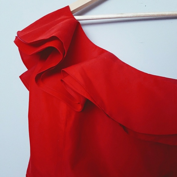 J. Crew One-Shoulder Ruffle Dress | Red |12p - Picture 2 of 6